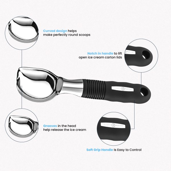 Soltam - Stainless Steel Ice Cream Scoop / Black Silicone Handle