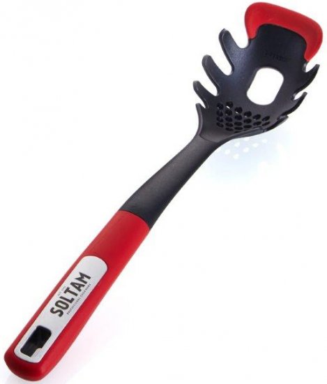 Black pasta in combination with red silicone Premium Silicone Pasta Spoon
